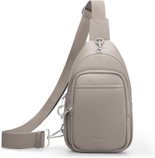 befen Genuine Leather Small Sling Bag for Women Anti-Theft Crossbody Chest Bags Multi-Pockets Fanny Pack with RFID Card Slots