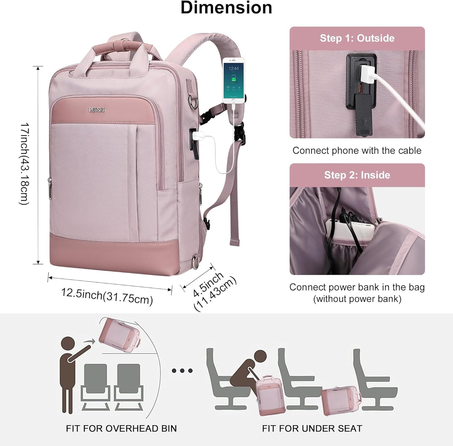 PIJUSHI Laptop Backpack for Women Men Personal Item Travel Backpack Convertible Carry on Bag Flight Approved(PE042 Ashen Purple)