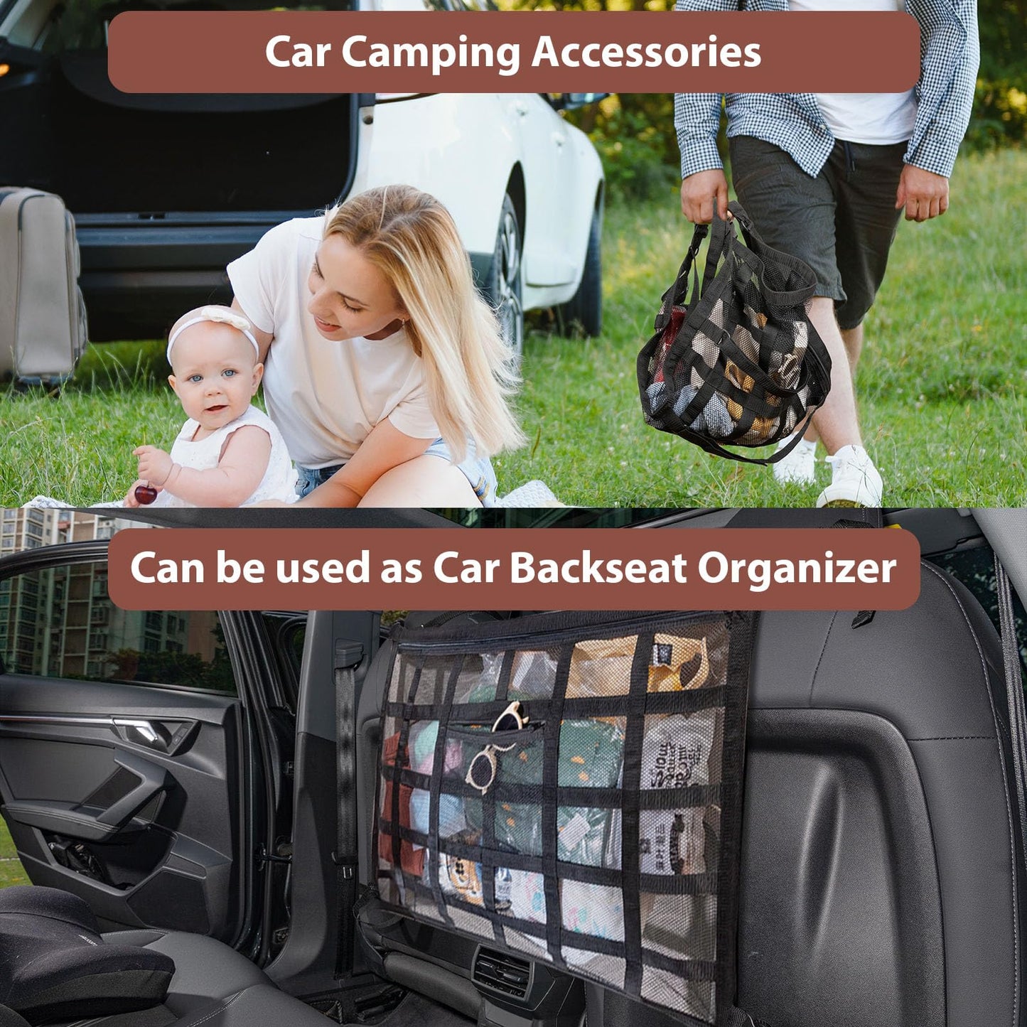 Kaskawise Upgrade Car Ceiling Cargo Net Pocket,31.5"x21.6" Double-Layer Roof Storage
