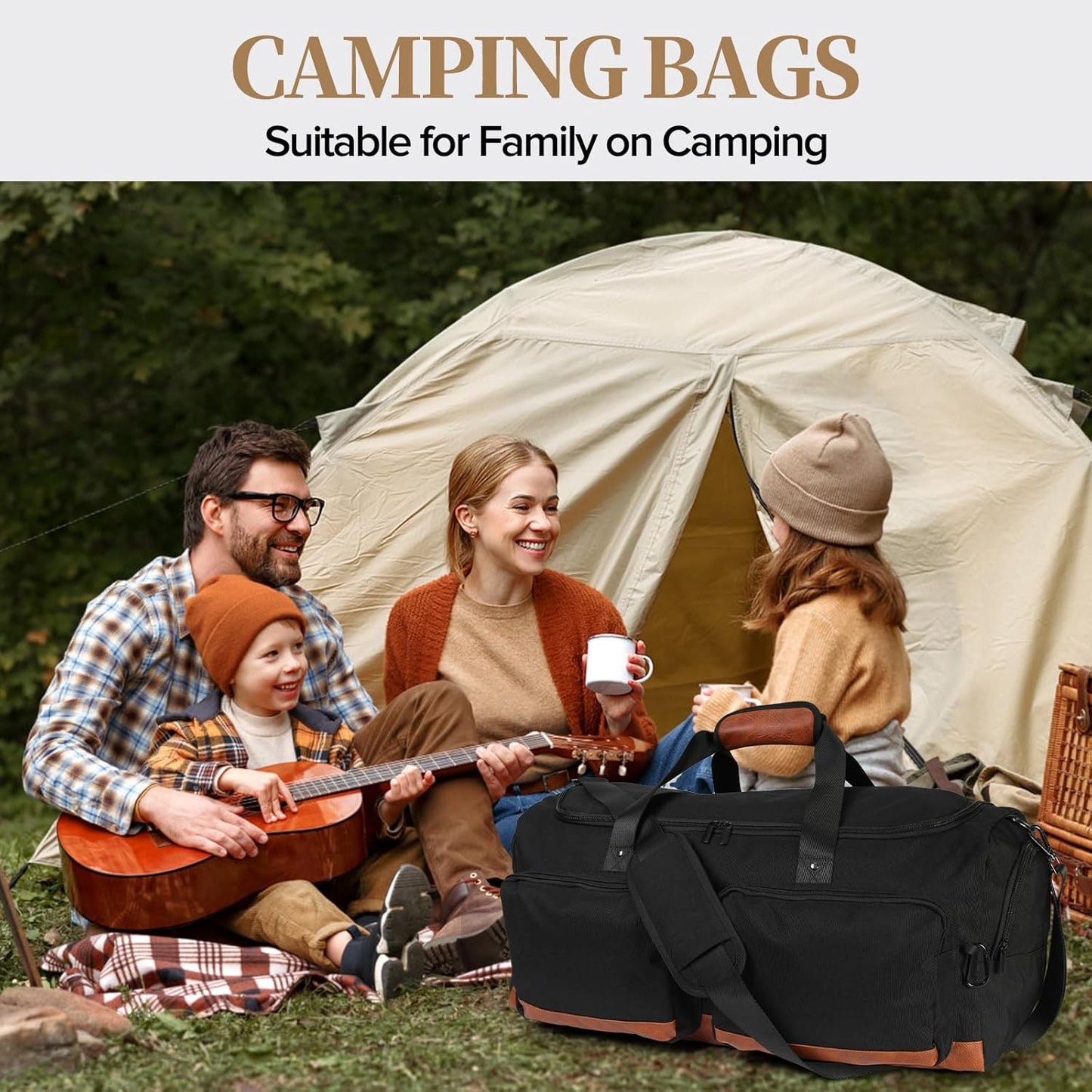 Duffle Bag for Travel, 55L Travel Duffel Bags, Weekender Overnight Carry on Travel Bag for Men & Women on Traveling, Camping, Sporting, Business (Black, 55L)