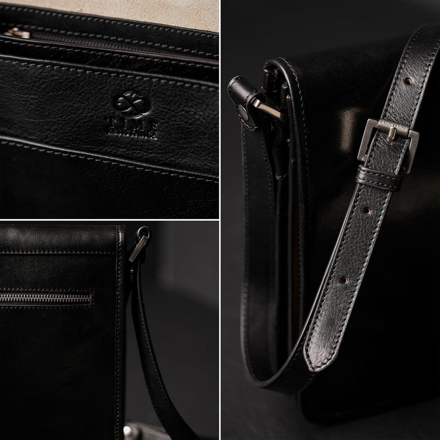 Time Resistance Italian Leather Messenger Bag for Men - Full Grain Leather Men's Crossbody Bag - Tablet Sized Shoulder Bag