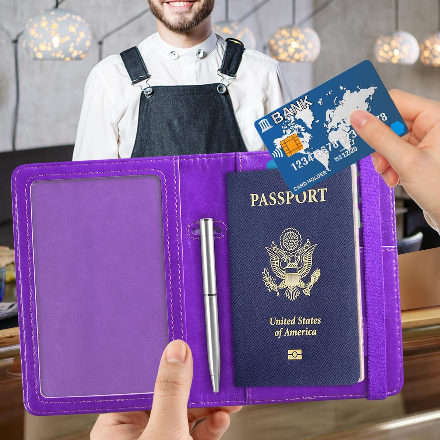 ACdream Unisex Purple Faux Leather Passport and Vaccine Card Holder with RFID Blocking, 8.5" x 6"