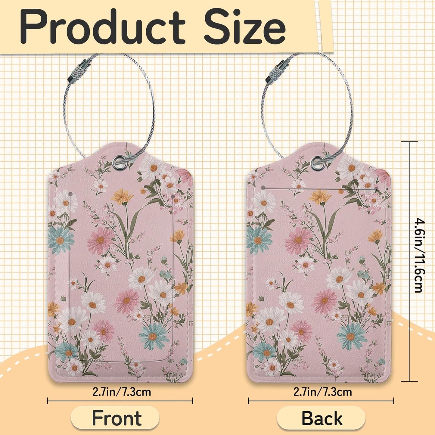 3 PCS Herbs Wild Flowers Luggage Tags,Vintage Floral Suitcase Tags Privacy Cover ID Label with Stainless Steel Loop and Address Card for Travel Bag Suitcase