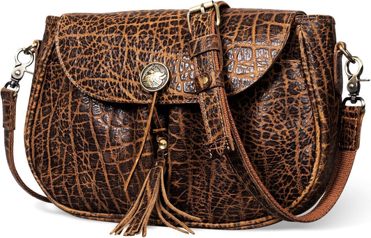 Gexmil Full Grain Leather Cross Body Bag for Women Men, Messenger Bag with Zipper Closure, Vintage Handmade Satchel