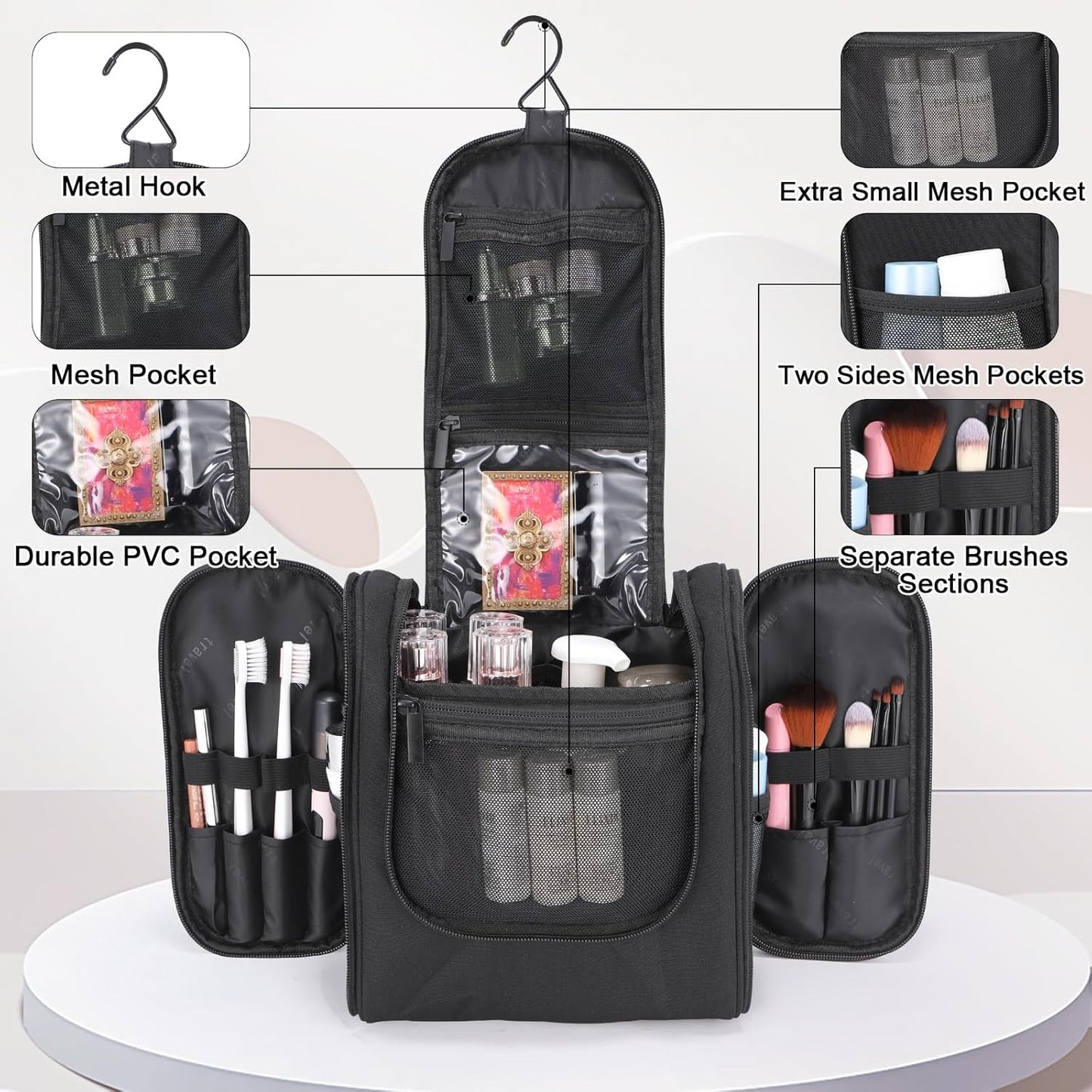 Hanging Toiletry Bag with Hook, Travel Cosmetic Makeup Bag Organizer for Accessories, Shampoo