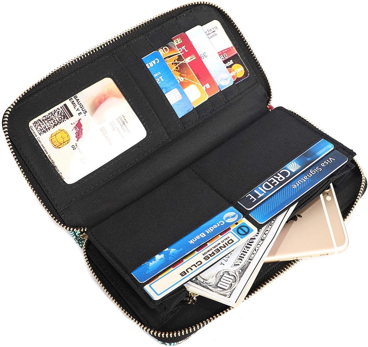 Women Wallet Card RFID For Womens Holder Blocking Credit Small Zipper Purse Pocket Bifold Slim Coin ID Ladies Wristlet Clutch Large Capacity Window Case Travel Zip Women's
