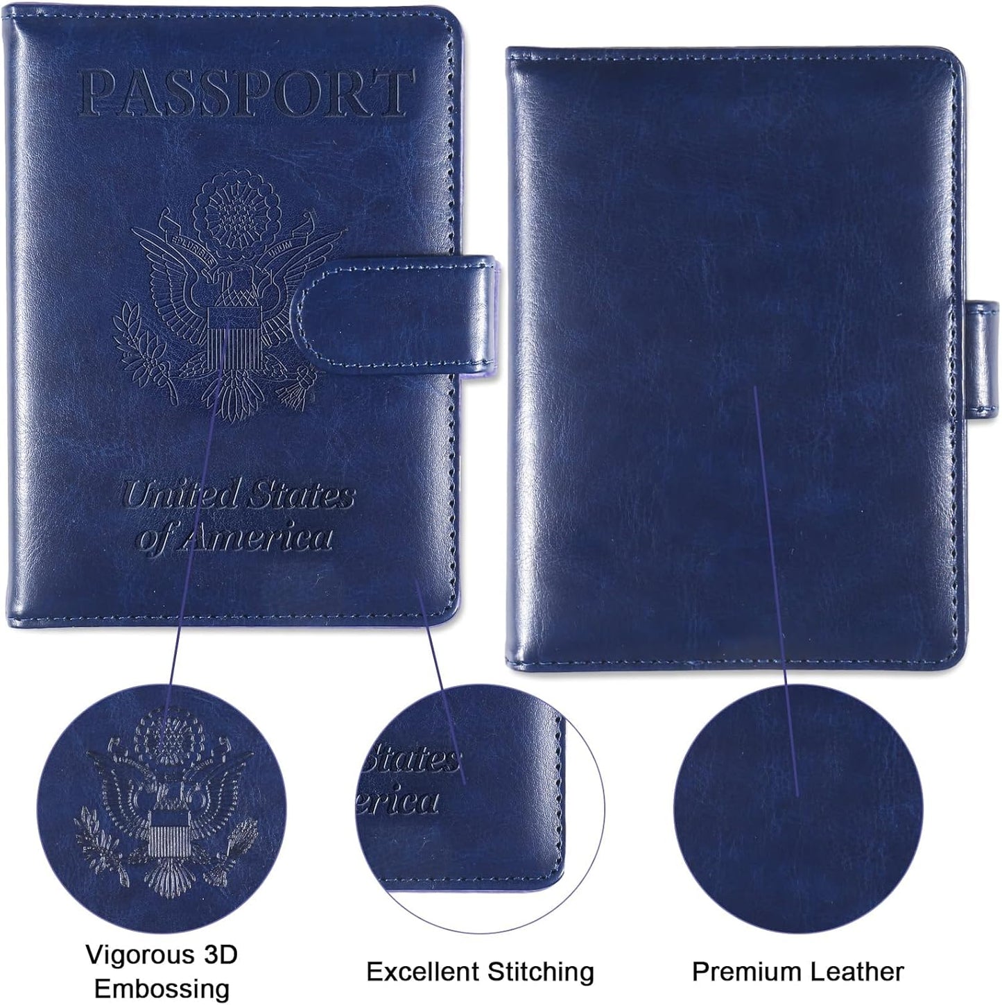 Sizobi Passport Holder for Travel,RFID Passport Cover Wallet for Women Men,Leather Passport Book Card Holder Case for International Travel Must Haves Accessories,Cruise Ship Essentials Gifts,Dark Blue