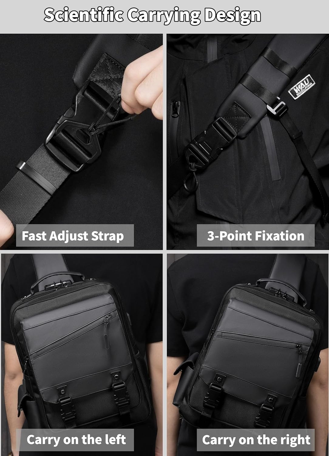 BASICPOWER Laptop Sling Bag for Men Women, Sling Backpack Crossbody Bag Fits 14 inch Computer with USB Port Anti-theft