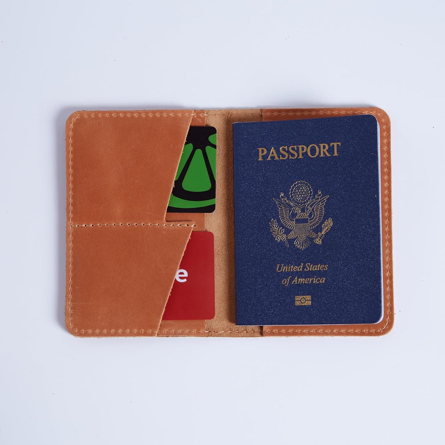INCARNE US Passport Cover Clear - Travel Passport Wallet - Leather Passport Holder for Men Women Family with Card Slots & Note Compartmen - Sleeve Protector - Genuine Leather - Vintage Cognac