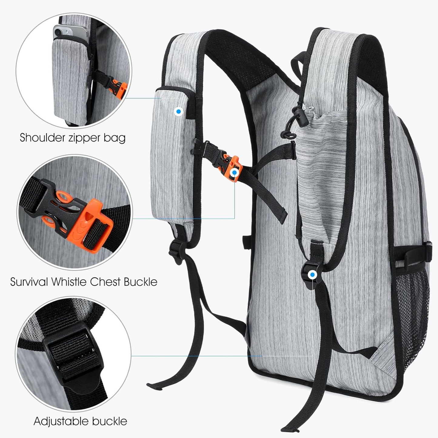 Small Hiking Daypack,15L Waterproof Hiking Backpack Packable Lightweight Travel Day Pack for Women Men (Oxford Grey)
