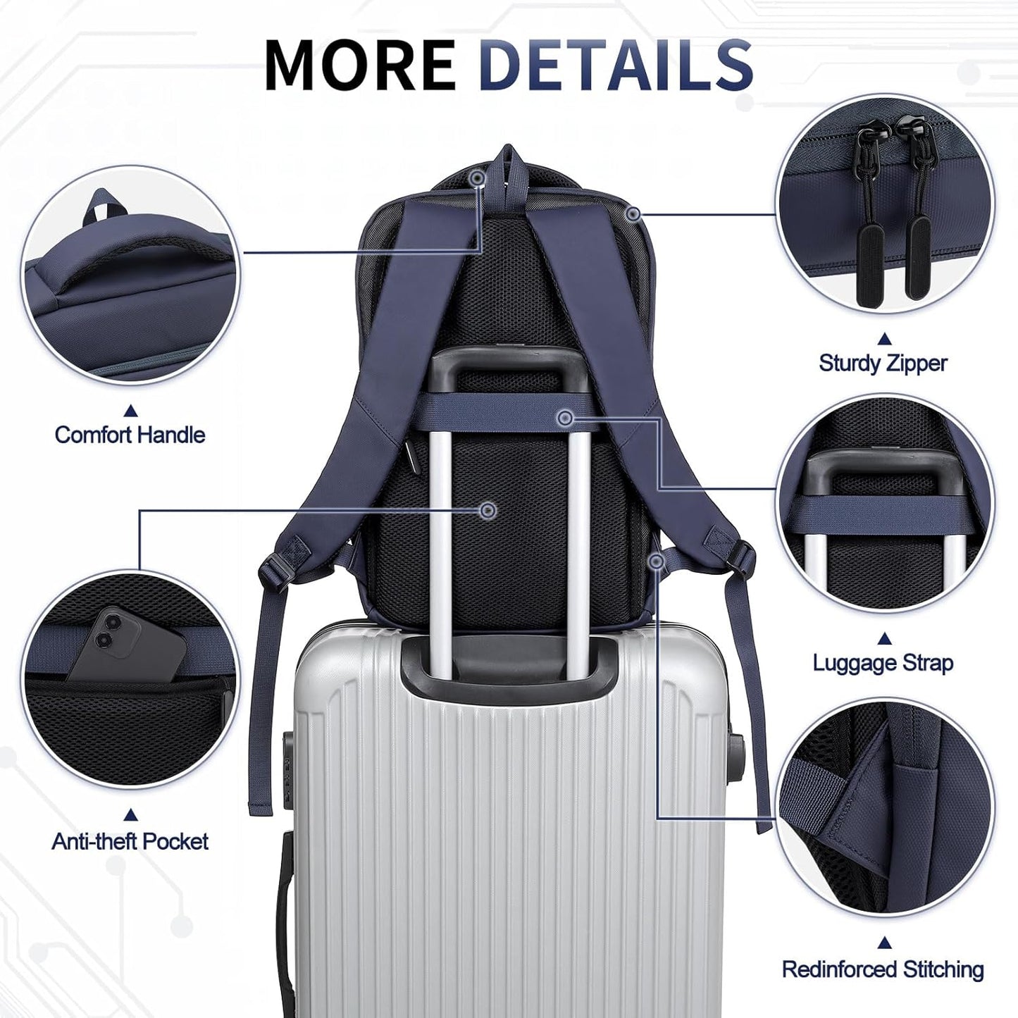 Shockproof Slim Laptop Backpack for Man, Fits 15.6" Laptops, Water Resistant Business Bag with USB A/C Port & Anti-Theft Pocket, Blue