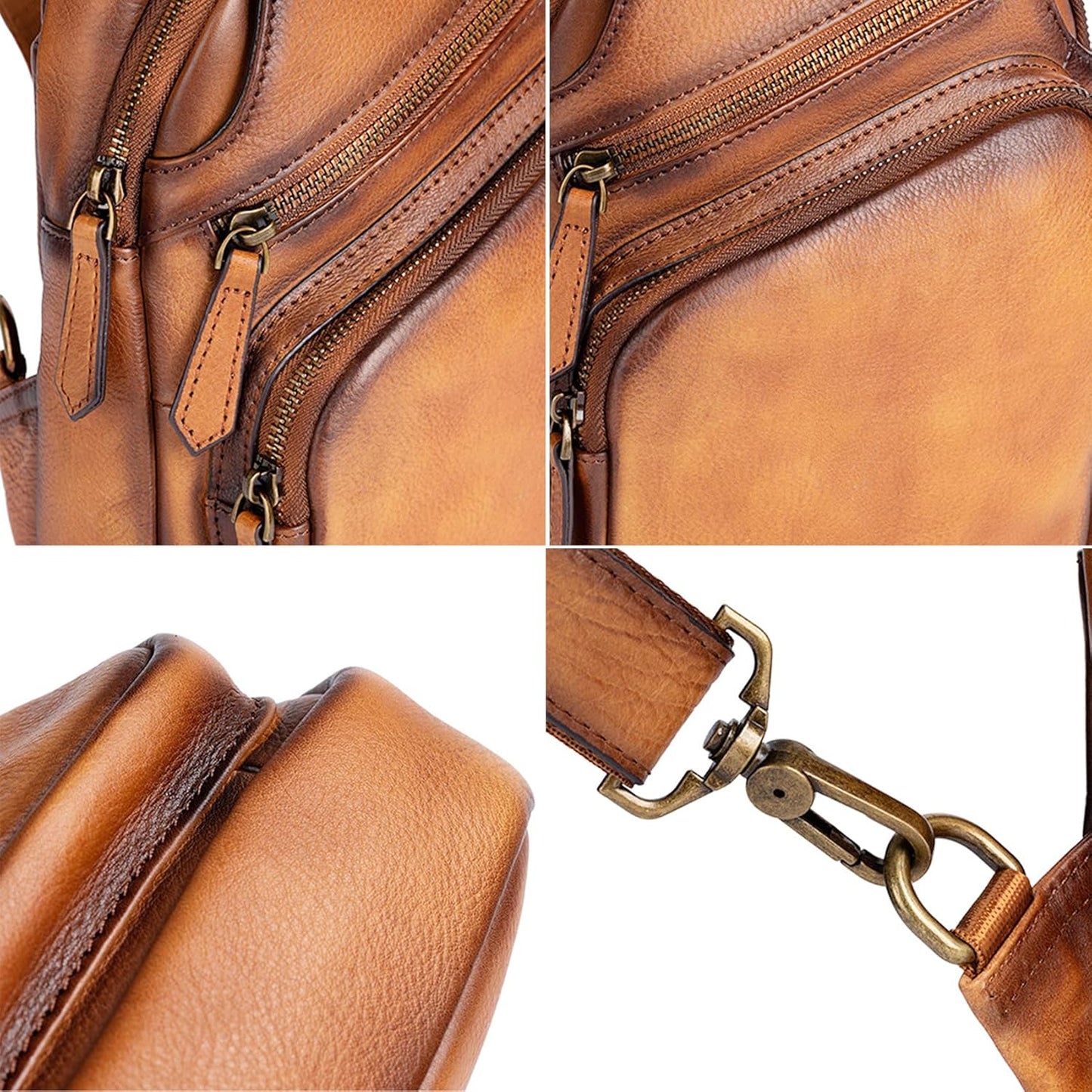 Genuine Leather Sling Bag for Men Women Backpack Chest Shoulder Satchel Crossbody Bags Casual Outdoor Daypack