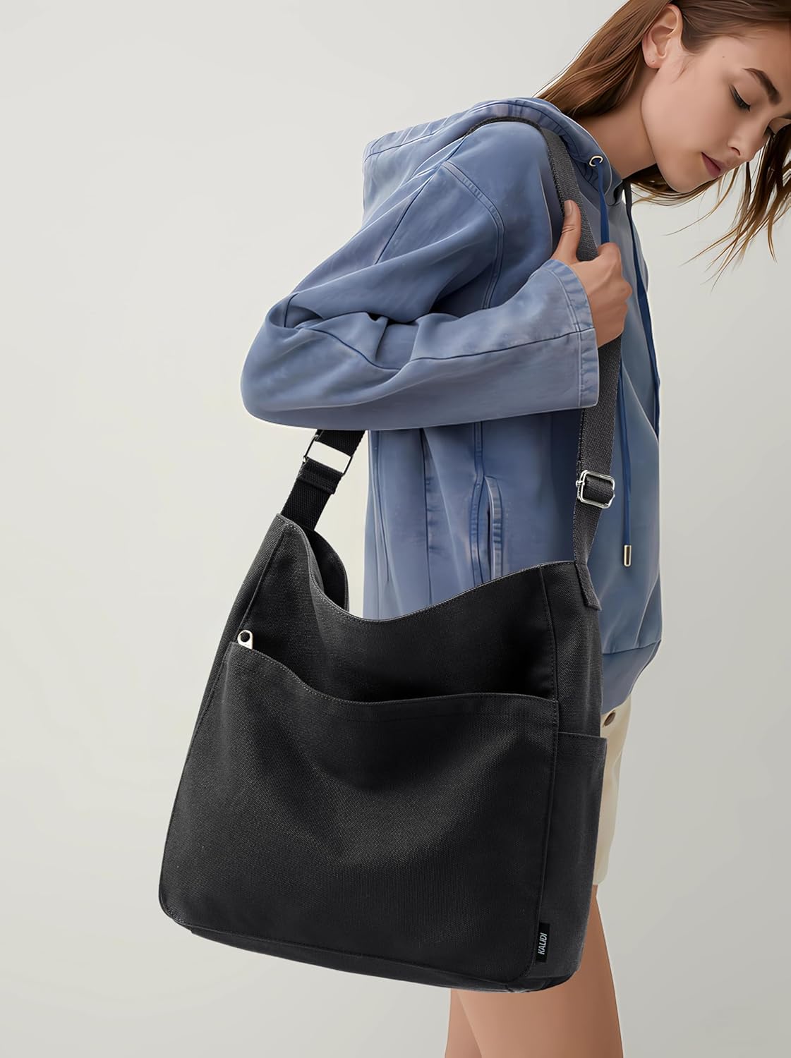 KALIDI Canvas Tote Bag Large Hobo Crossbody Shoulder Handbag Zipper Messenger Bag for Women or Men Casual College Work