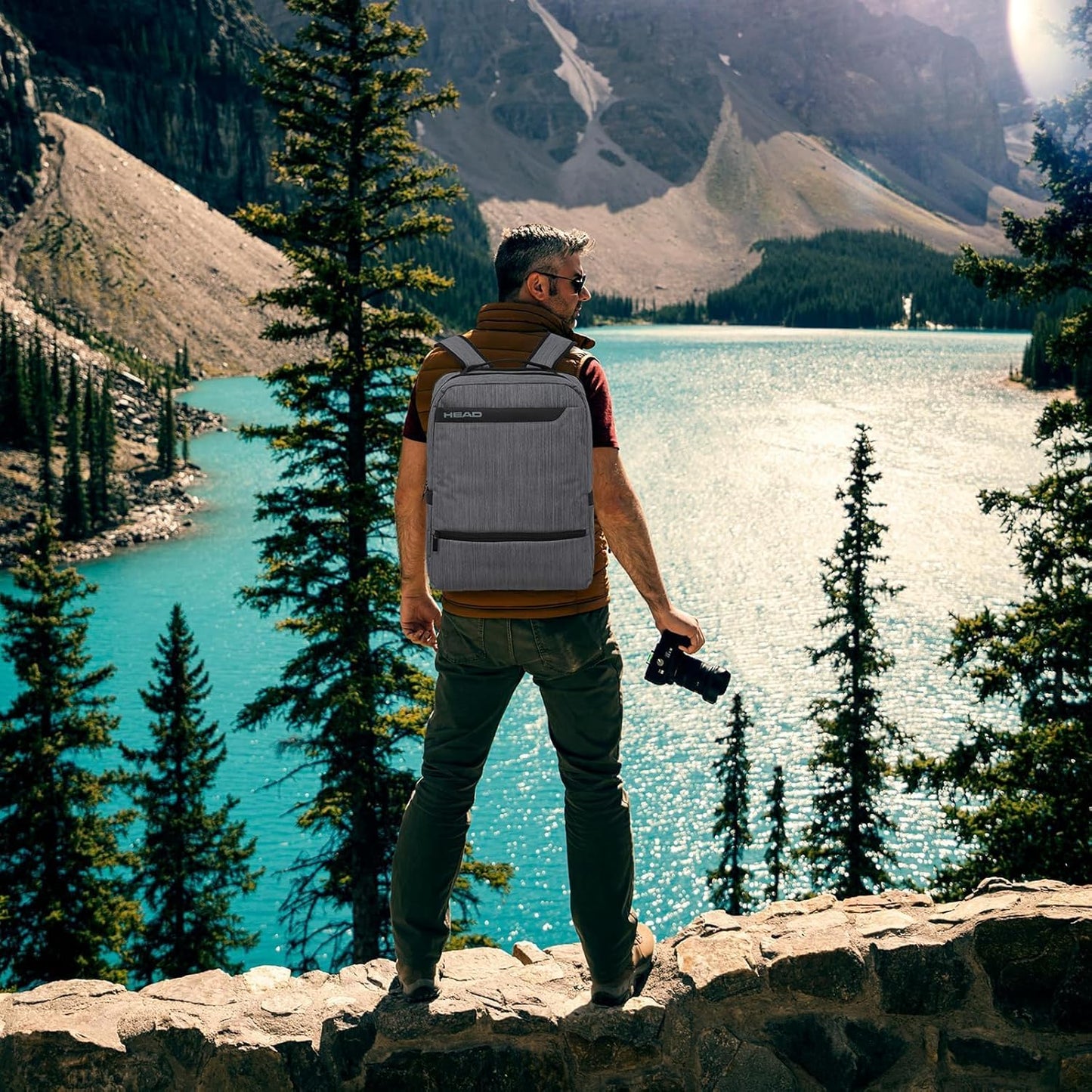 HEAD Waterproof Laptop Backpack for Men with Trolley Sleeve, Business Laptop Backpacks Fits 17.3 inch Notebook, Large Travel Backpack for Work/Commute/College