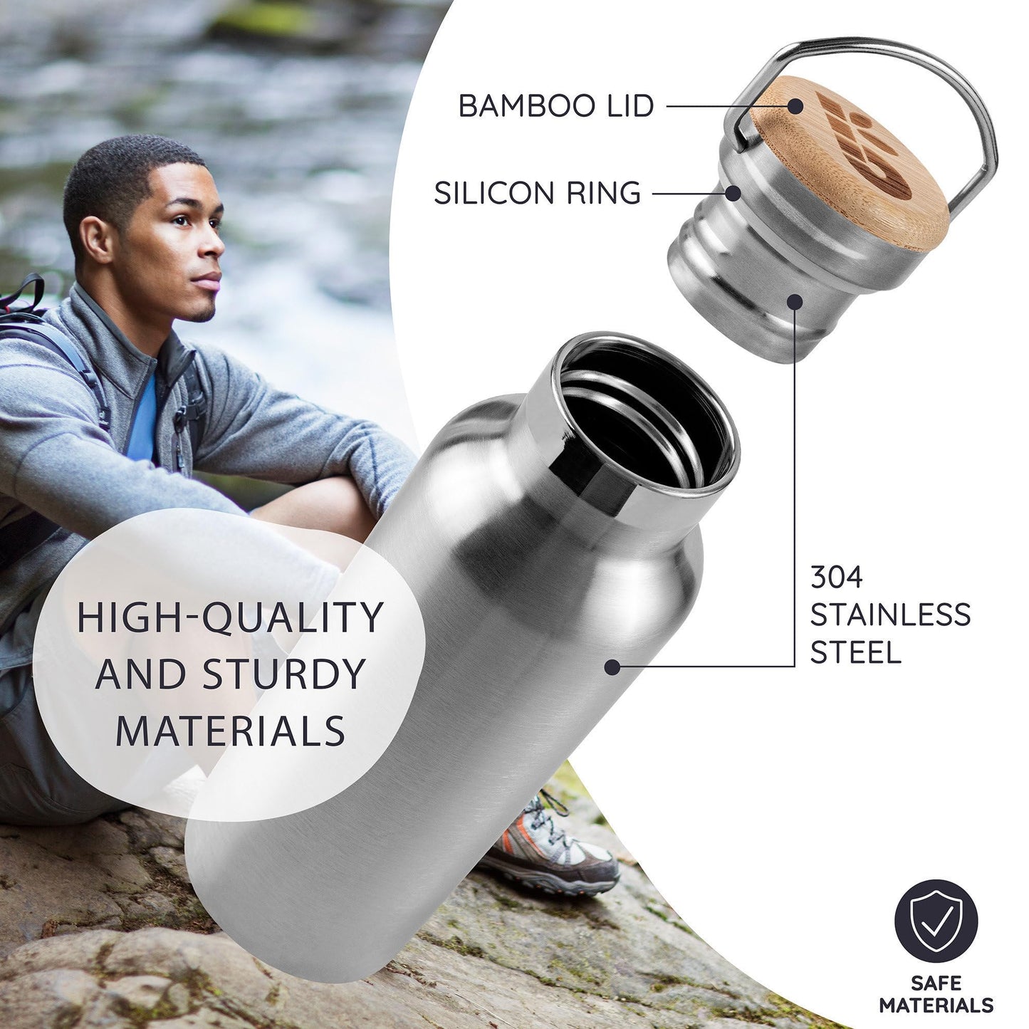 Bambaw 24 oz Metal Water Bottle, Insulated Stainless Steel Water Bottle, Great for Travel, Wide