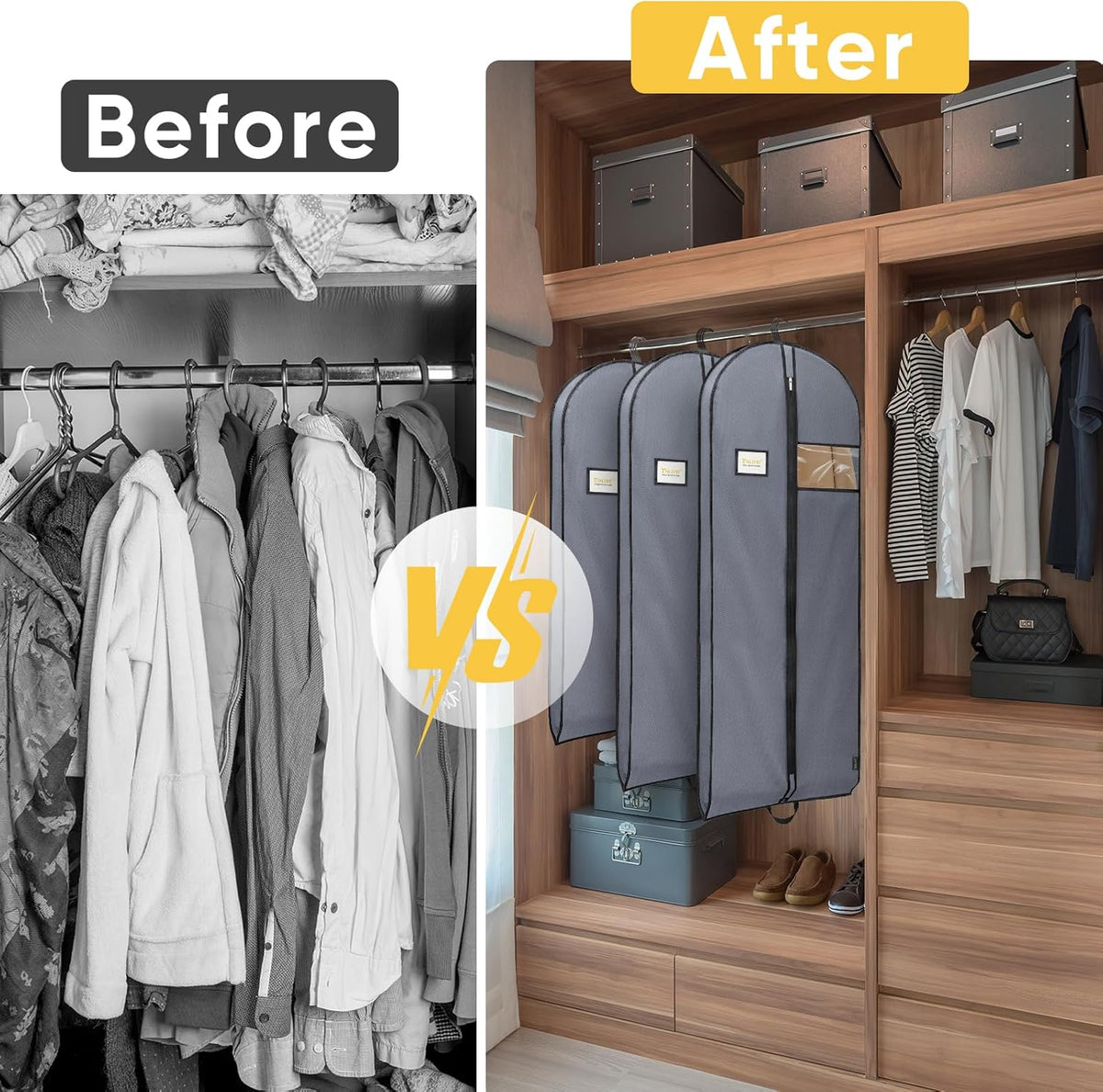 BALEINE 5PK Heavy Duty Garment Bag with Shoe Storage Travel Bag for Dresses, Suit, Coats Travel