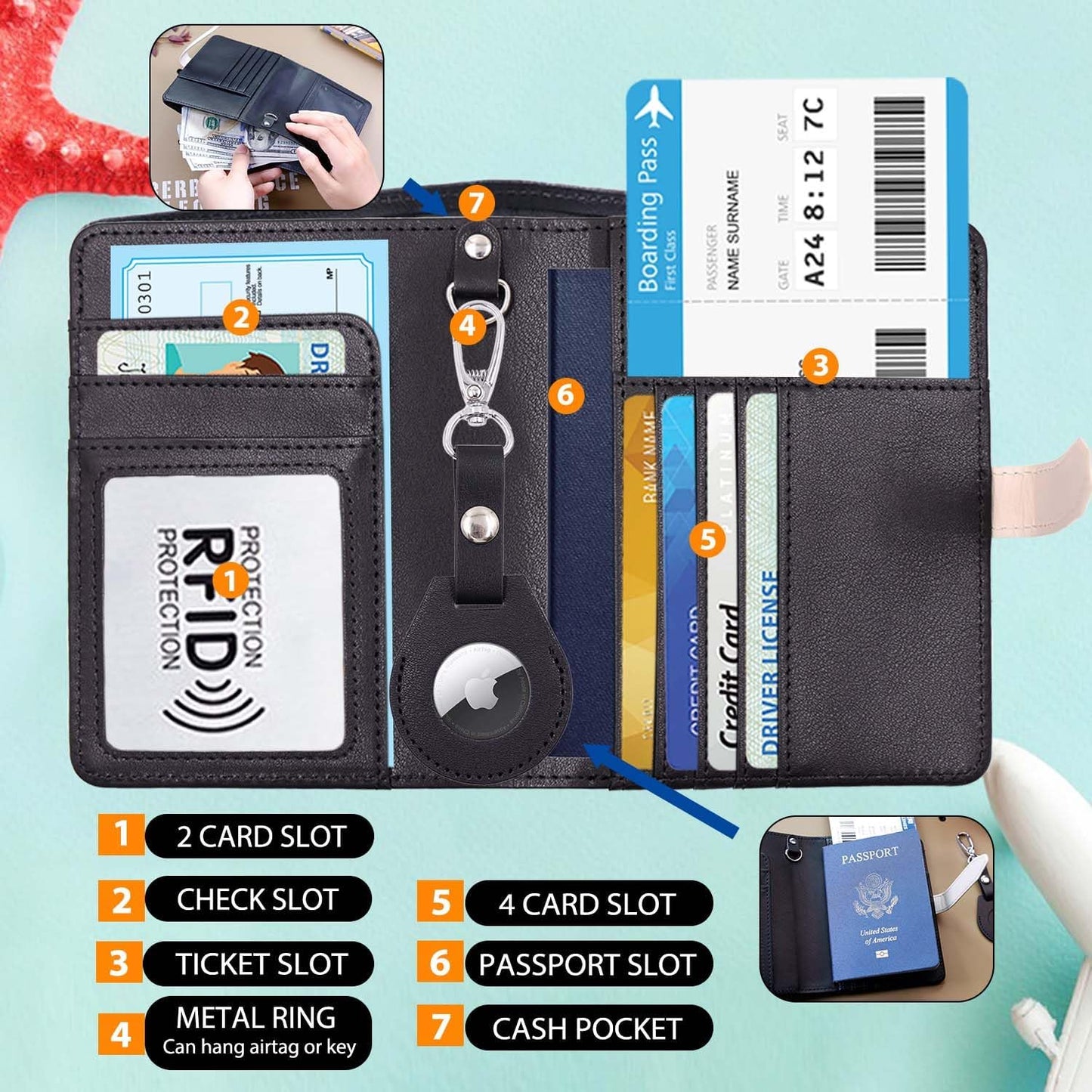 Passport Holder with Airtag for Women/Men,Airtag Passport Wallet for Travel,Cute Passport Holder