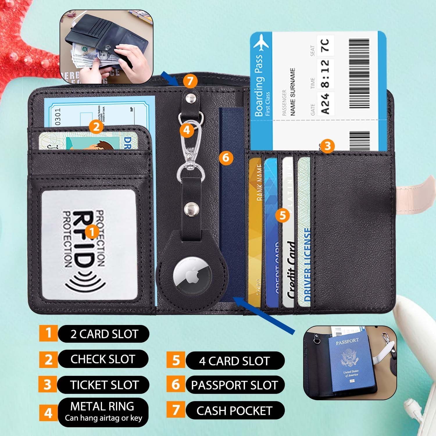 Passport Holder with Airtag for Women/Men,Airtag Passport Wallet for Travel,Cute Passport Holder