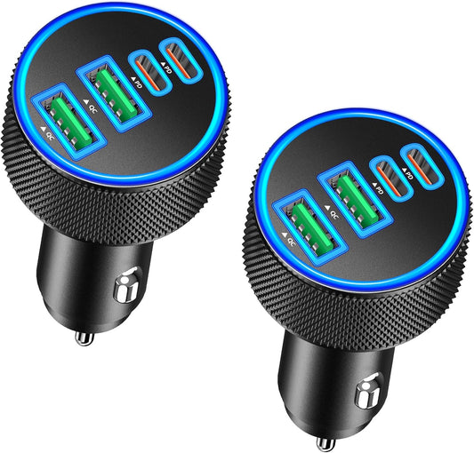 Car Charger USB C, KYOHAYA 2Pack 90W 4-Port Dual USB-C & USB-A Power Cigarette Lighter Adapter PD/QC3.0 Type C Car Charger Fast Charge for iPhone 17 17 Pro 16 15 14 13 12 11/Galaxy S25 S24/Pixel/iPad