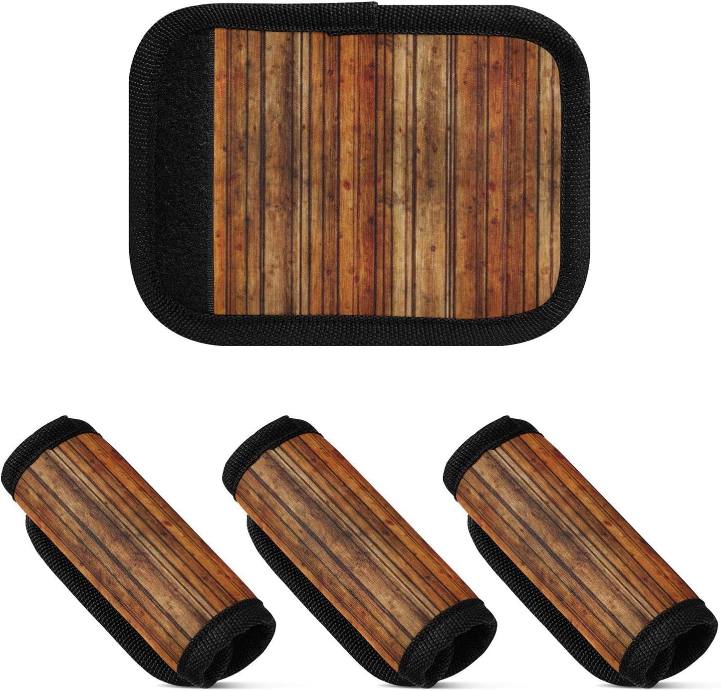 4Pcs Luggage Handle Wrap Suitcase Identifier Handle Covers Tags Soft Travel Bags Luggage Handle Gripper Accessories for Airplane Flying Retro Wood Pattern
