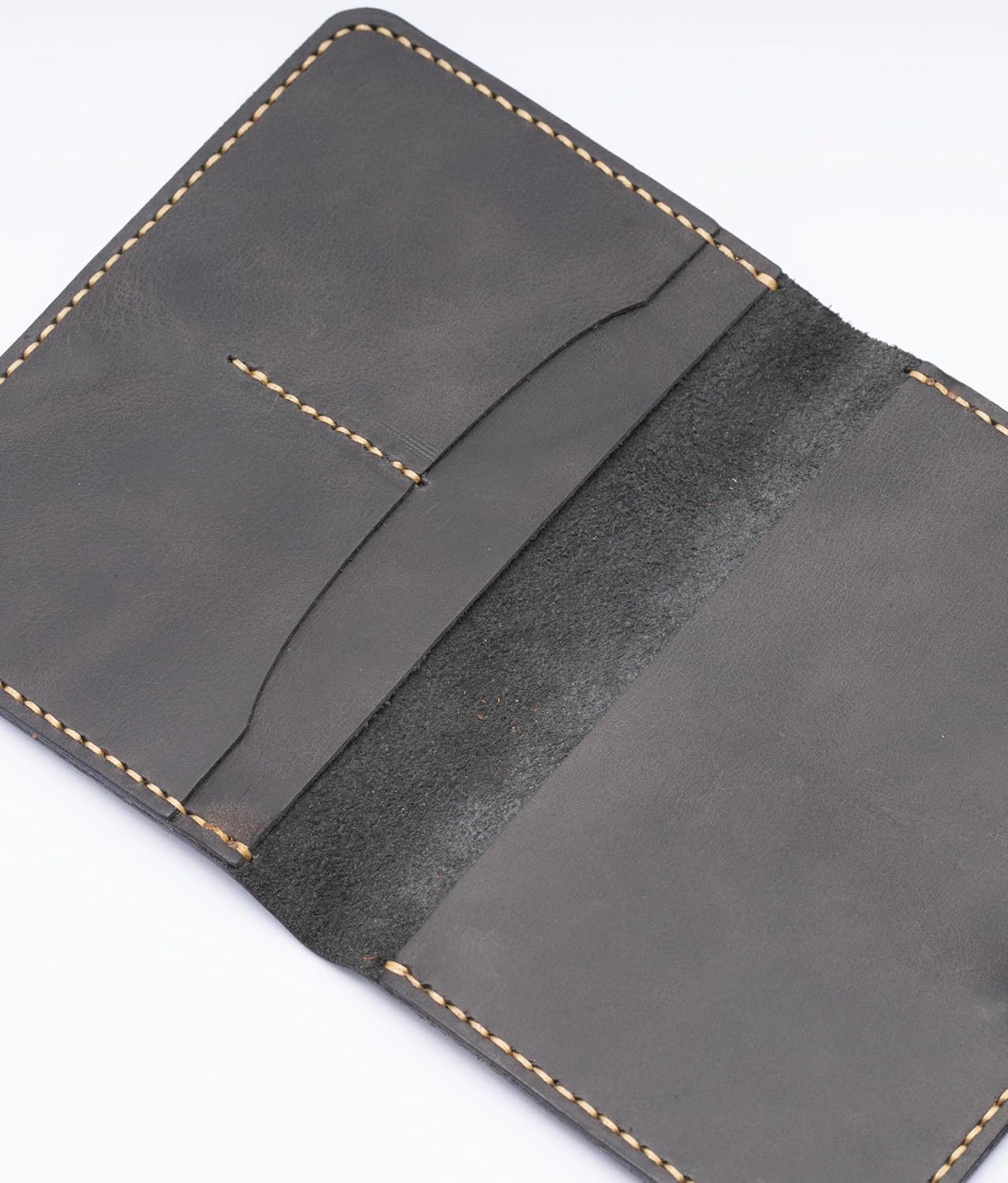 Handmade Passport Leather Case, Wallet Credit Card Holder (Dark Grey)