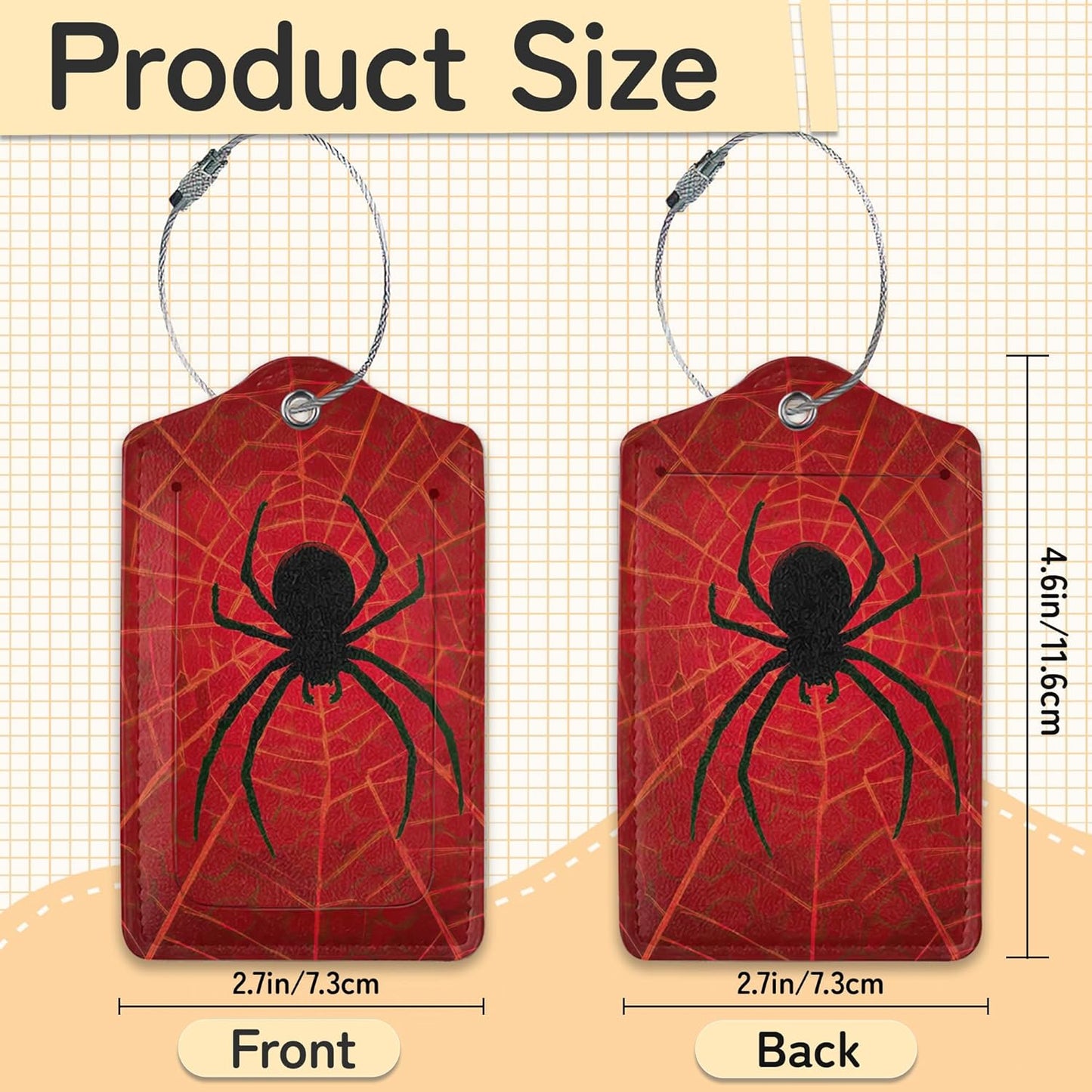 Red Spider Web Luggage Tag for Suitcase,Design with Privacy Flap Name ID Label Metal Loop, 3 Pack