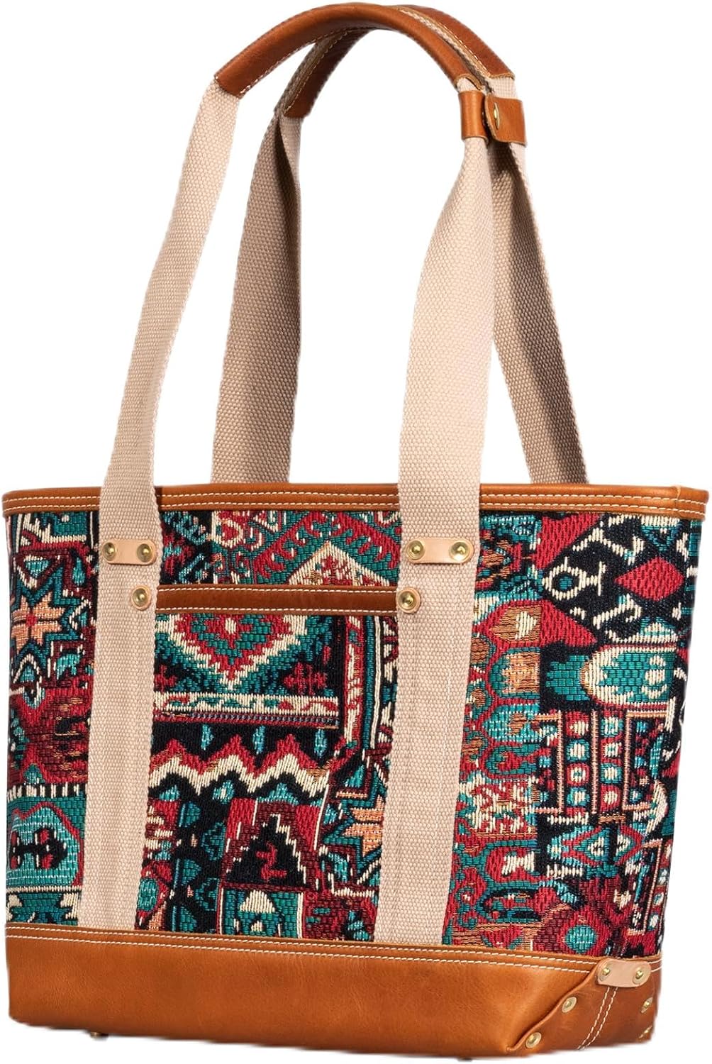 Tote Bag for Women, Canvas with Leather Handbag for Travel, Magnetic Closure,Inner Zipper Pocket