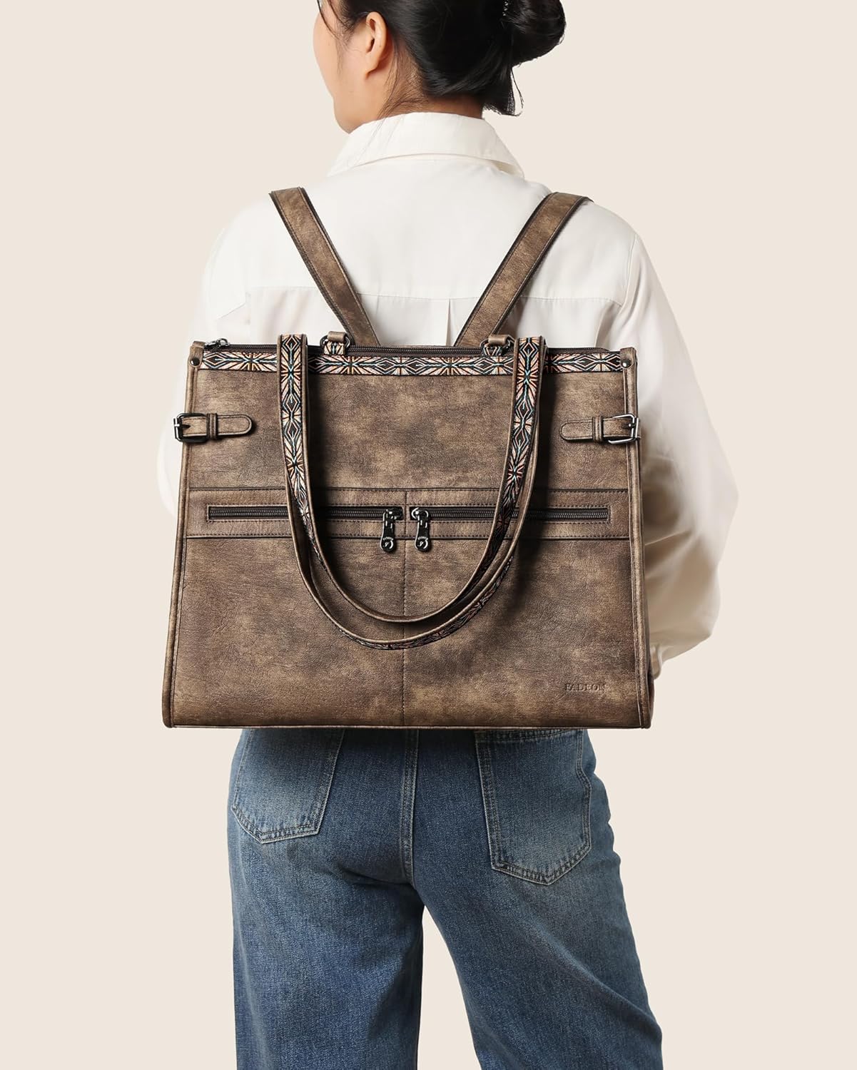 FADEON Laptop Bag for Women Designer PU Leather Large Tote Bags Backpack Purses with 15.6 Laptop Compartment Shoulder Handbag