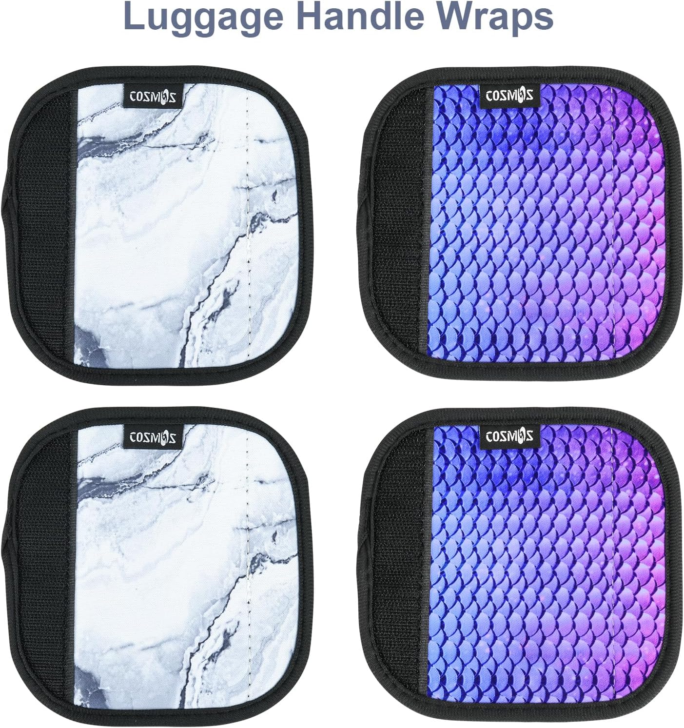 Cosmos 4 Pcs Luggage Handle Wraps Soft Neoprene Grip Handle Cover Detachable Luggage Identifier for Luggage Suitcase Travel Bag Trolley Case Travel Accessories (Pattern - 2 Scales + 2 Marble)