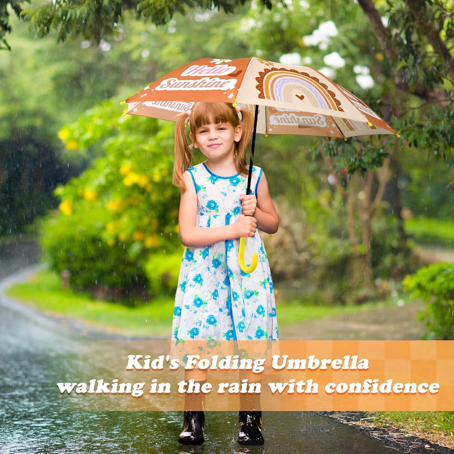 Kids Umbrella, Safety Windproof Umbrella with Easy-Grip Hook Handle for Toddler Girls and Boys