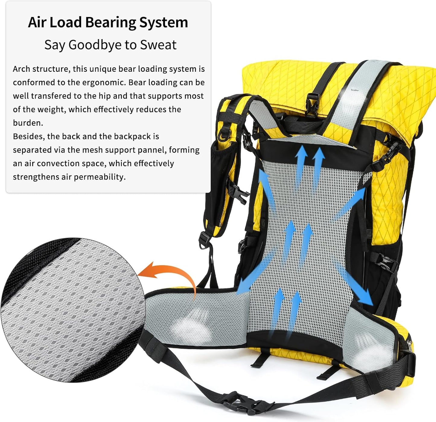 Hiking Backpack,30L +10L Extra Large Capacity Hiking Bag,Internal Frame Camping Backpack,Upgraded X-PAC Lightweight Sport Daypack Travel Backpacks Fit For Mountain Climbing Camping (Yellow)