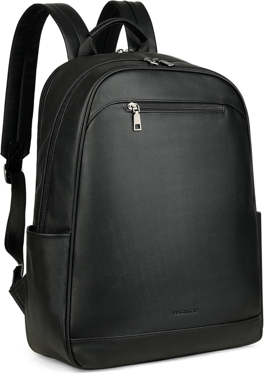 MASINTOR 15.6 inch Leather Laptop Backpack Purse for Women, Designer Travel and Work Bag with Laptop Compartment Black