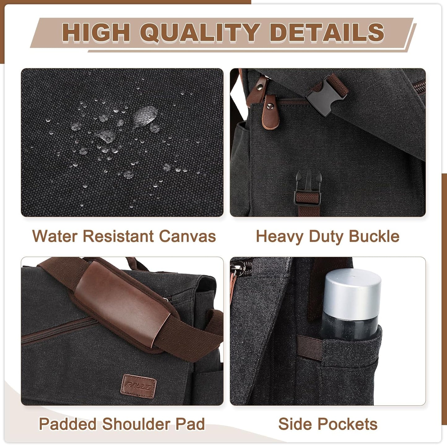 Messenger Bag for Men,Water Resistant Canvas Satchel 14 15.6 17 Inch Laptop Briefcases Business