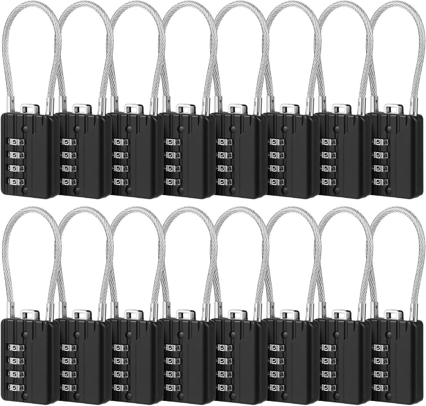 Moxweyeni 16 Pack Luggage Combination Lock 4 Digit Cable Padlock for Gym Padlock Waterproof Resettable Padlocks for Travel Suitcase Backpack School Gym Cabinet (Black)