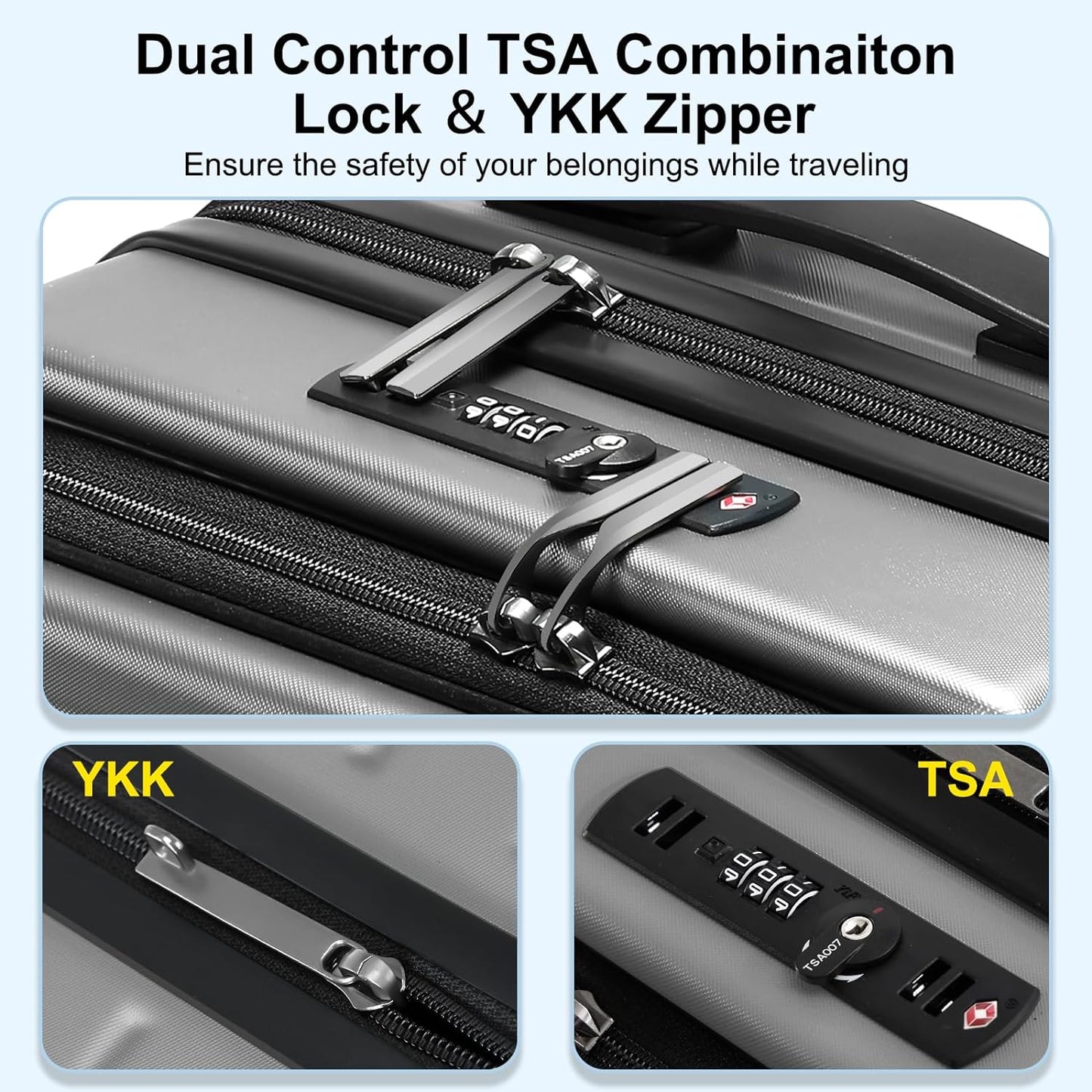 Carry On Luggage 22×14×9 Airline Approved, 20 Inch Lightweight ABS+PC Hard Shell Suitcases with Front Pocket, Spinner Wheels, TSA Lock (Dark Gray, 1PC)
