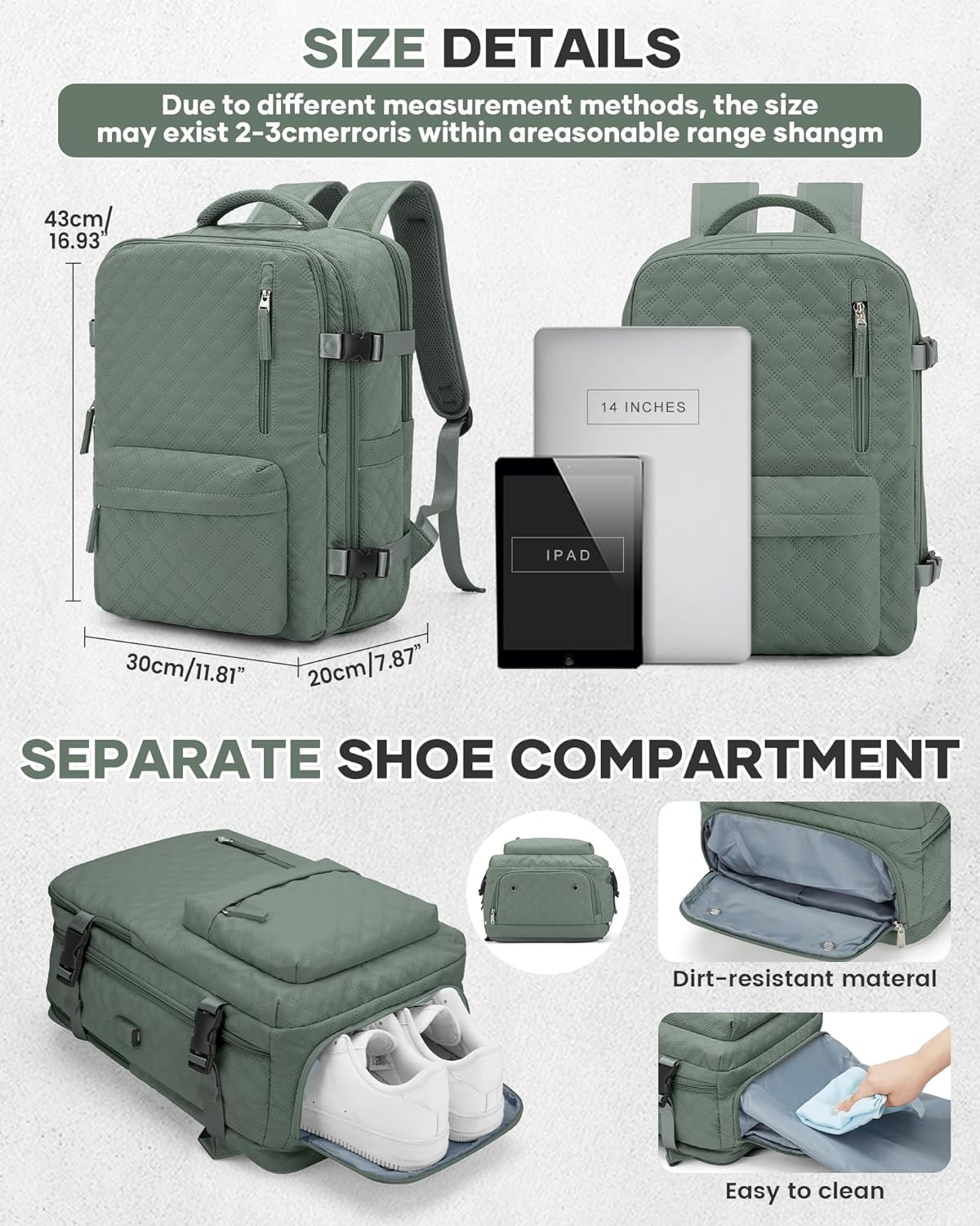 Travel Vacuum Storage Backpack with Air Pump Vacuum Seal Compression Space Saver Bags Clothing Vacpack 18x14x8 inches Travel Bag Carry on Personal item Laptop Work Backpacks Women DarkGreen
