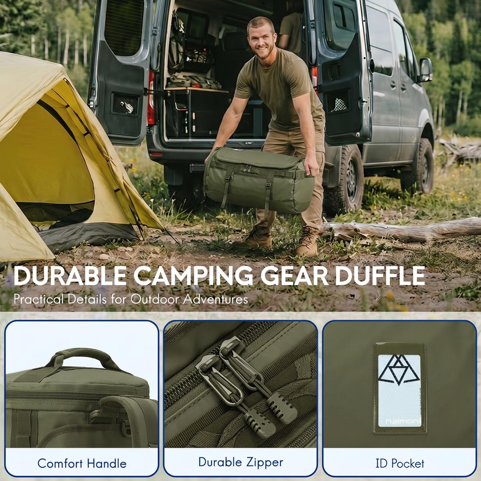 Haimont Heavy Duty Convertible Travel Duffel Backpack, Army Green, 45L