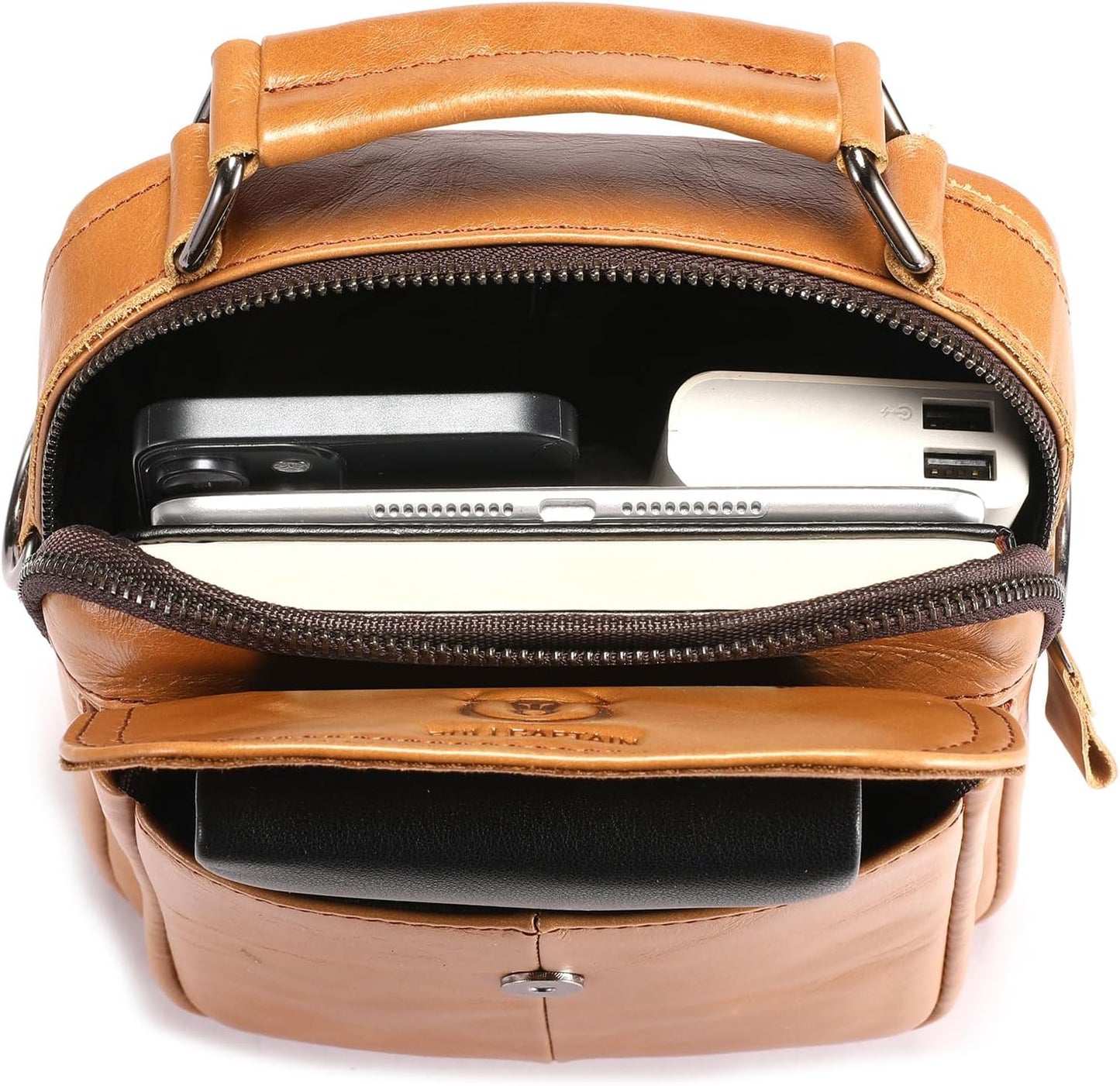 Leather Shoulder Bag for Men Casual Crossbody Bag Travel Vintage Messenger Bag Multi-function