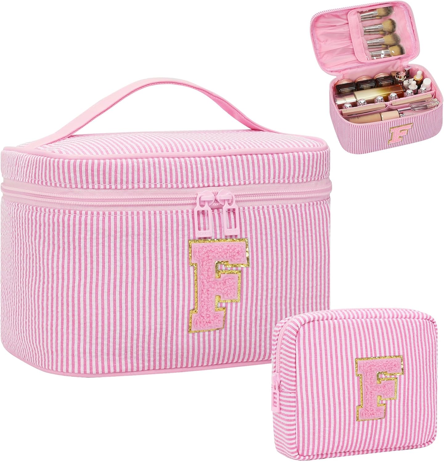 MONSTINA Initial Makeup Bag for Women,Personalized Make Up Case for 10 11 12 13 14 15 16 17 18
