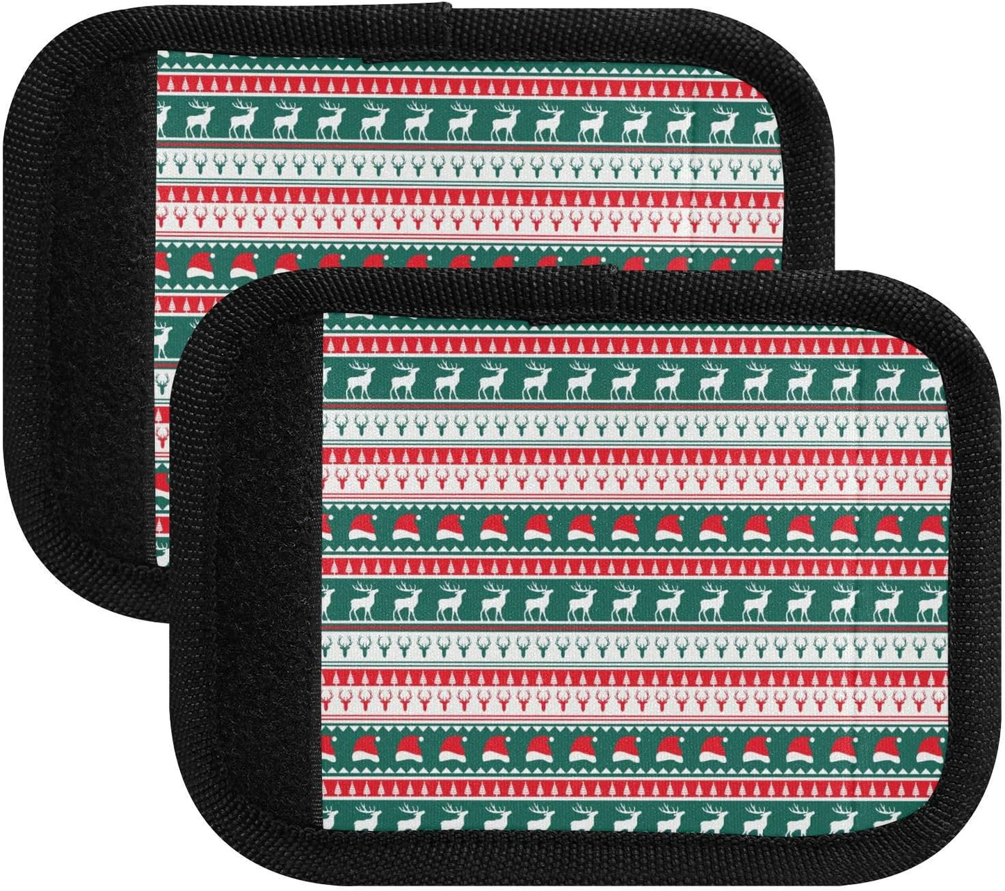 Winter Christmas Stripes Green 4 Pack Luggage Handle Wraps Covers for Suitcase Identifiers Bag Tags Travel Accessories