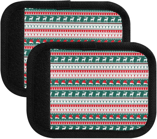 Winter Christmas Stripes Green 2 Pack Luggage Handle Wraps Covers for Suitcase Identifiers Bag Tags Travel Accessories