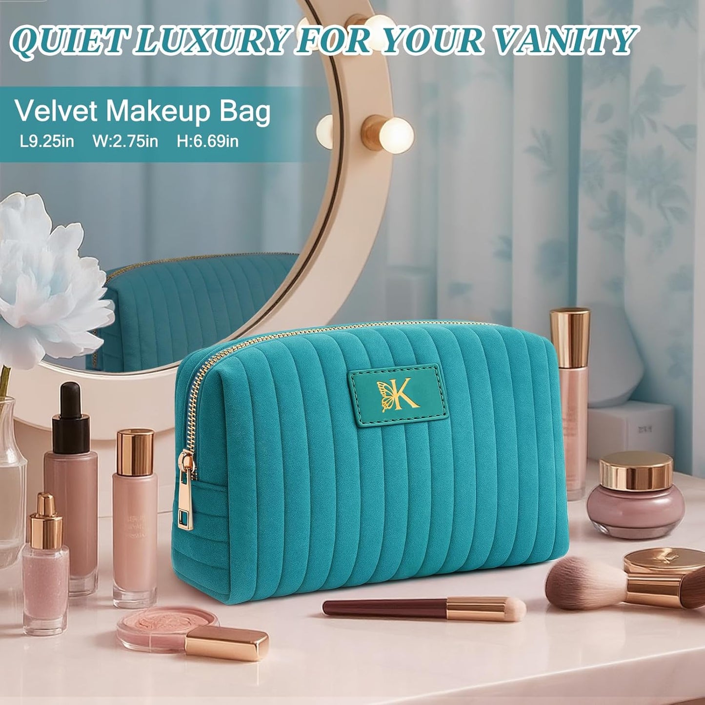 Monogrammed Make Up Bags for Women,Personalized Cosmetic Bags Women,Small Quilted Makeup Pouch,Cute