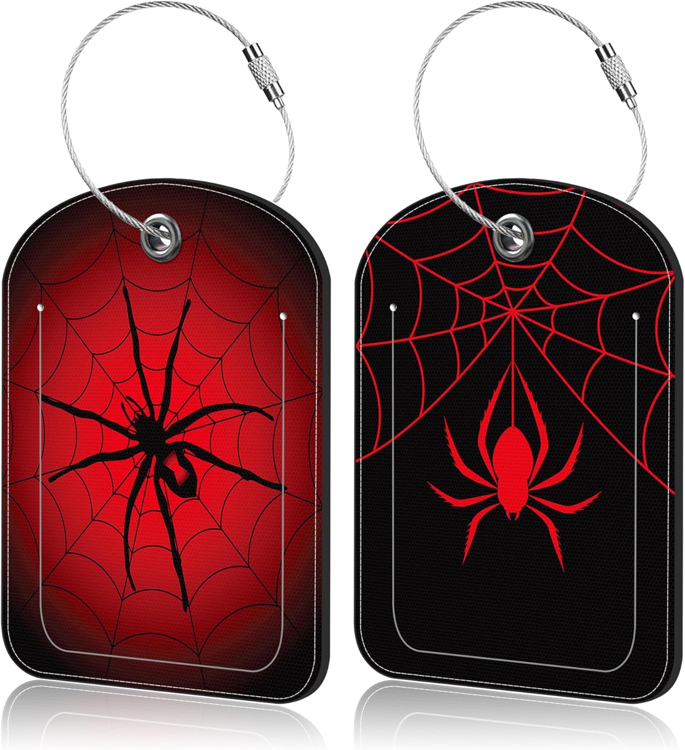 2 PCS Leather Luggage Tag for Suitcase Spider and Spider Web Travel Suitcase Labels with Privacy Name ID Label and Stainless Steel Loop for Adults Teens Travel Bag Labels Set