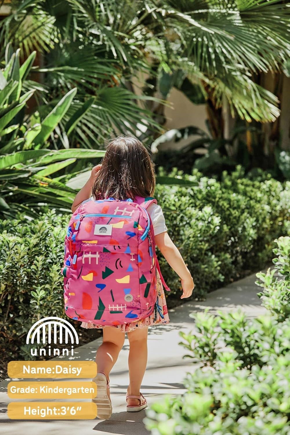 uninni 16" Kid's Backpack for Girls and Boys Age 6+ with Padded, and Adjustable Shoulder Straps. Fits for Height 3'9" Above Kids (Abstract Fuchsia)