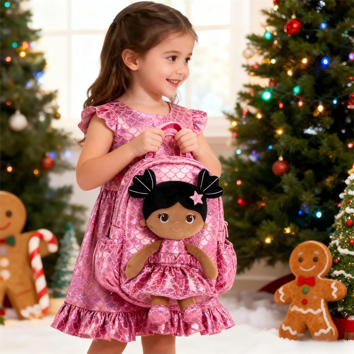 Lazada Toddler Backpack - Baby Girl Gifts Plush Doll Dress Backpack - Fashion Girls Tina Fish Scale