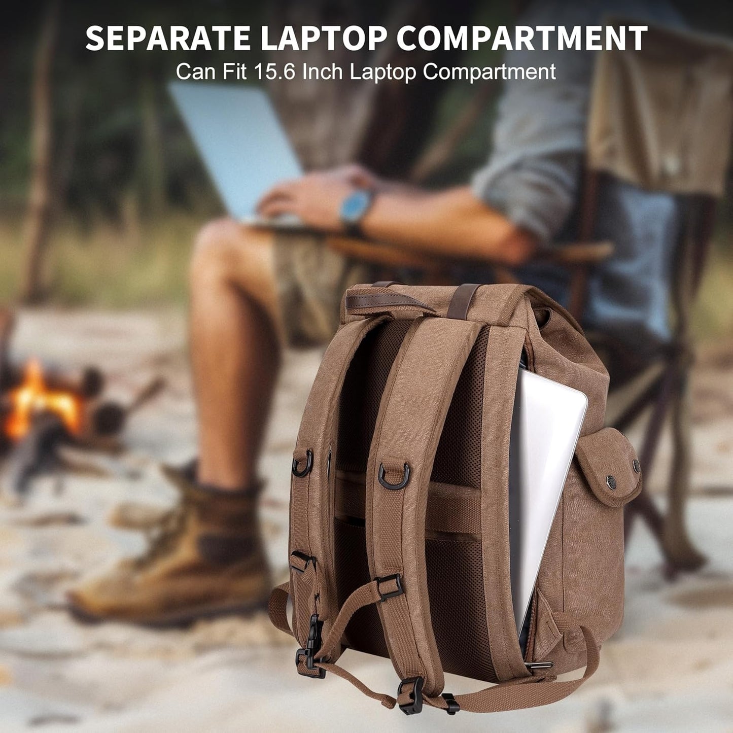 WITZMAN Canvas Backpack for Men Vintage Rucksack Fit 15.6 inch Laptop Backpack Travel High Capacity Casual Daypack (A8004 brown)