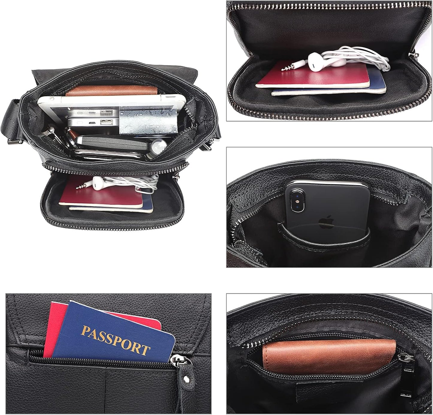 Augus Leather Messenger Crossbody Shoulder Bag for Men Work Business Casual Adjustable straps With YKK Metal Zipper