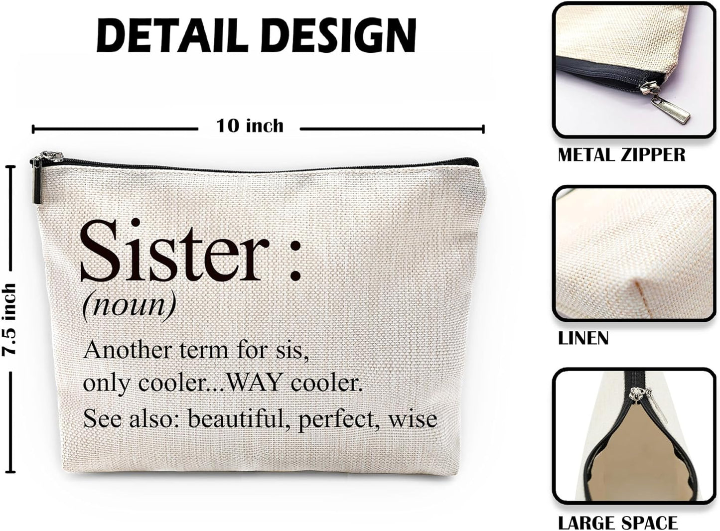 Sufamb Sister Gifts Makeup Bag, Best Sister Gifts for Mother's Day Birthday Cosmetic Bags, Sisters Gift Portable Small Toiletry Bag Zipper Makeup Pouch