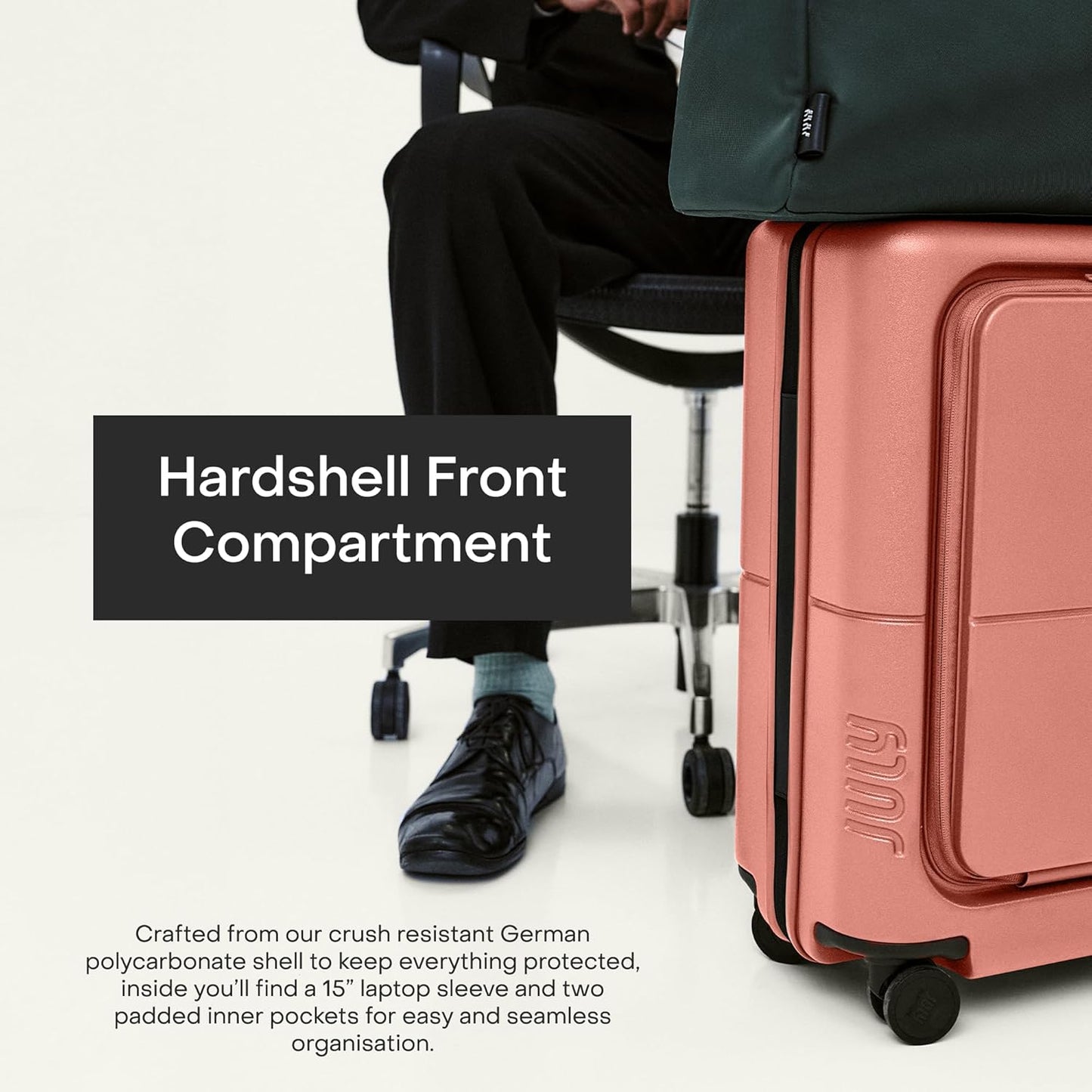 Carry On Pro - 20" Hardshell with Front Pocket, Airline Approved Carry On Luggage with Wheels, TSA Lock Rolling Suitcase, Silent Spinner Wheels, USB Ports & Ejectable Battery - Clay