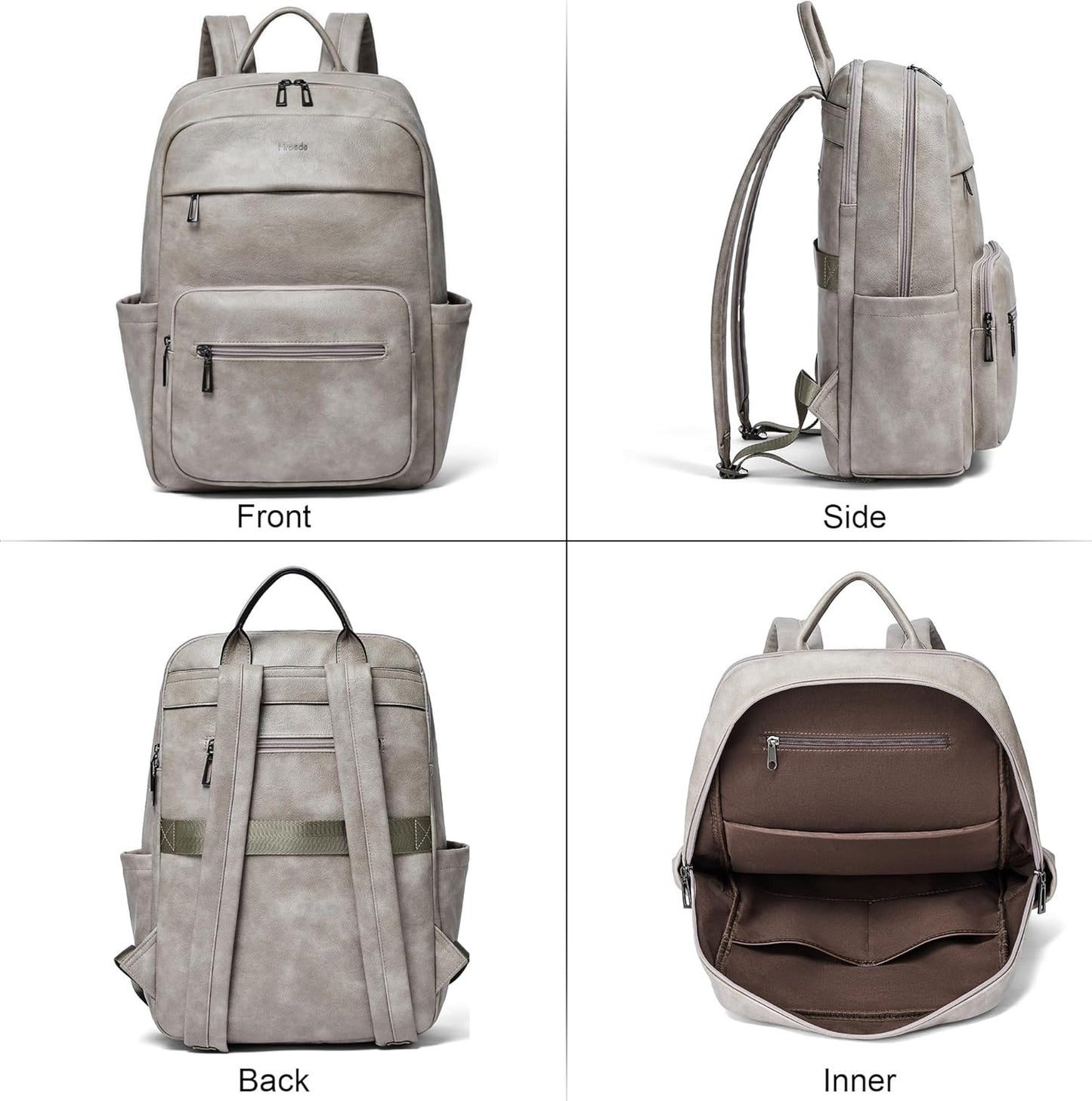 Leather Laptop Backpack for Women 15.6 Inch Laptop Travel Backpack Purse Casual Daypack with Laptop Compartment for College Work Nurse Business Weekender, Grey